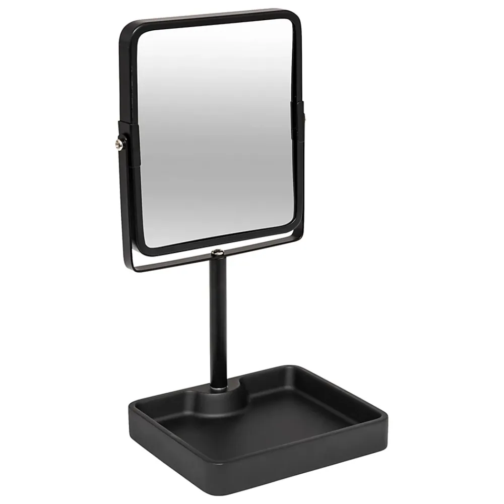 Miroir Simple|5five Simply Smart Miroir salle de bains grossissant x3 et pivotant en métal noir avec plateau l.15,2 x H.30 x P.12,8 cm, Glass