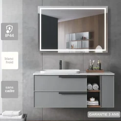 Ledimex Miroir Salle de Bains Lumineux FRANCIA avec Eclairage Frontal et Rétro-Eclairé 90x80