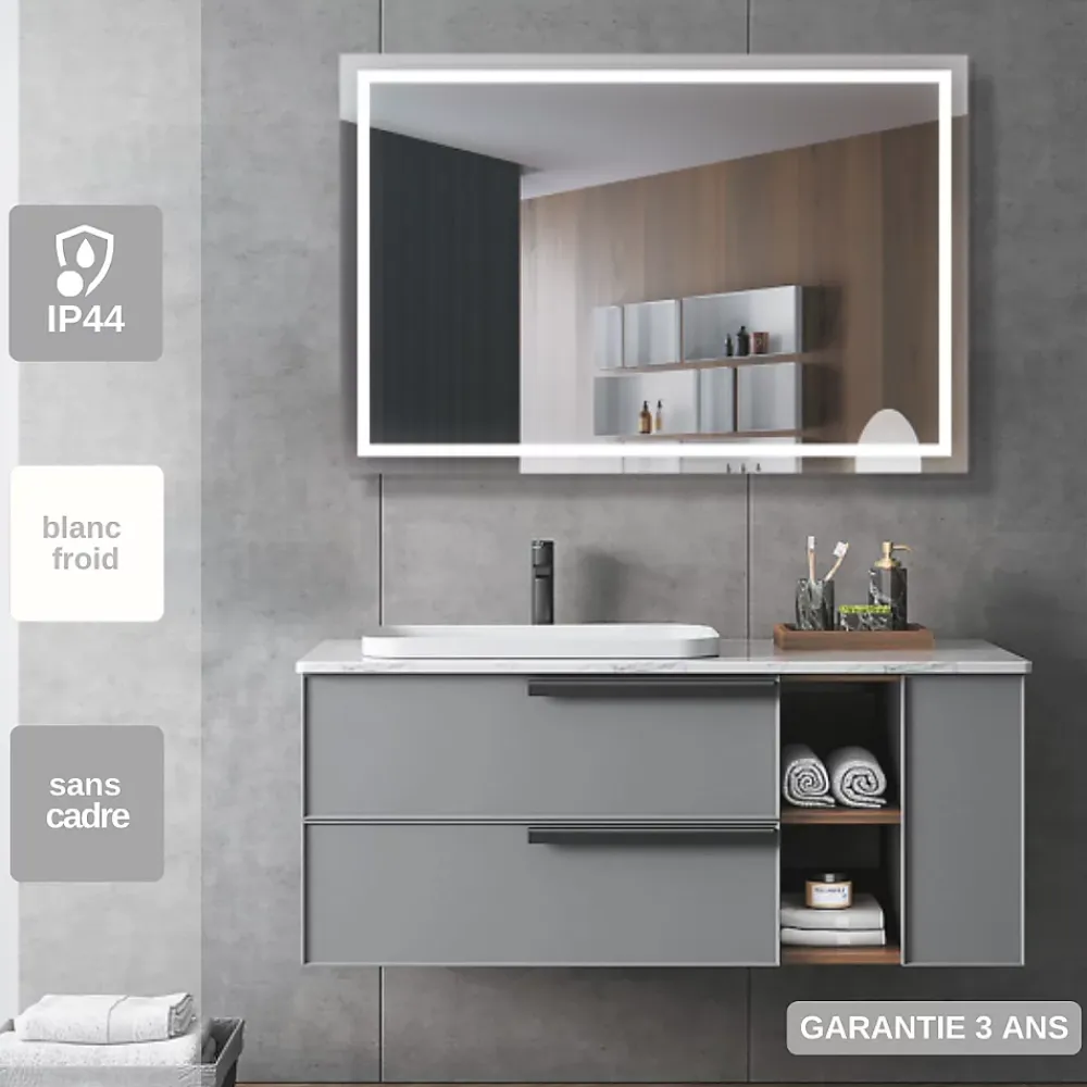 Ledimex Miroir Salle de Bains Lumineux FRANCIA avec Eclairage Frontal et Rétro-Eclairé 90x80