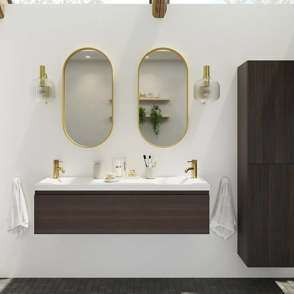 Miroir Simple|GoodHome Miroir salle de bains oblong 40x80 cm Tisa doré
