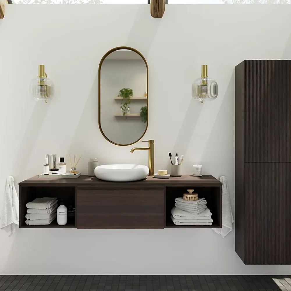 Miroir Simple|GoodHome Miroir salle de bains oblong 40x80 cm Tisa doré