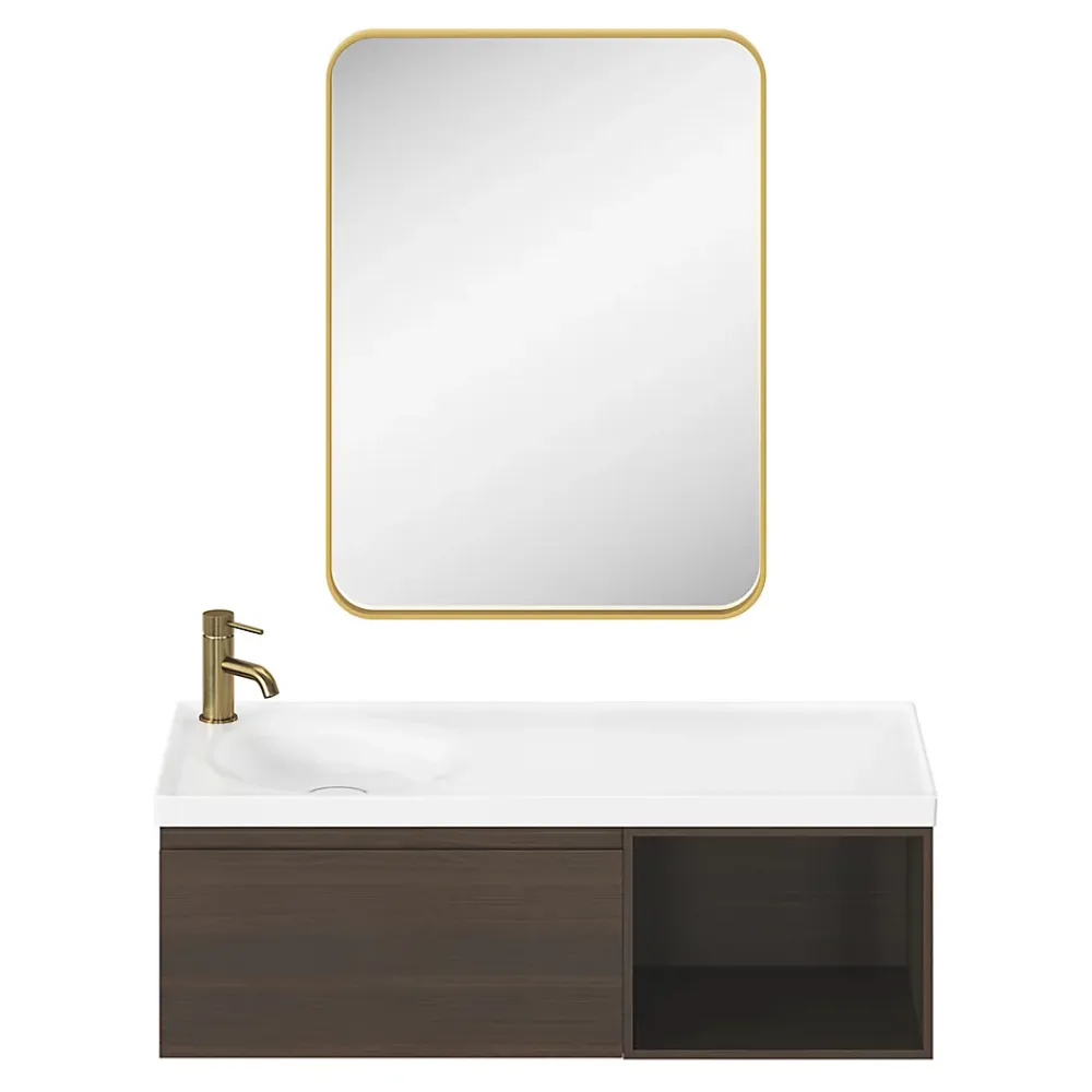 Miroir Simple|GoodHome Miroir salle de bains rectangulaire 80x60 cm Tisa doré