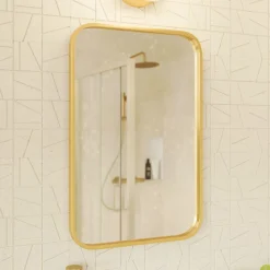 Miroir Simple|GoodHome Miroir salle de bains rectangulaire 100x70 cm, doré, Tisa