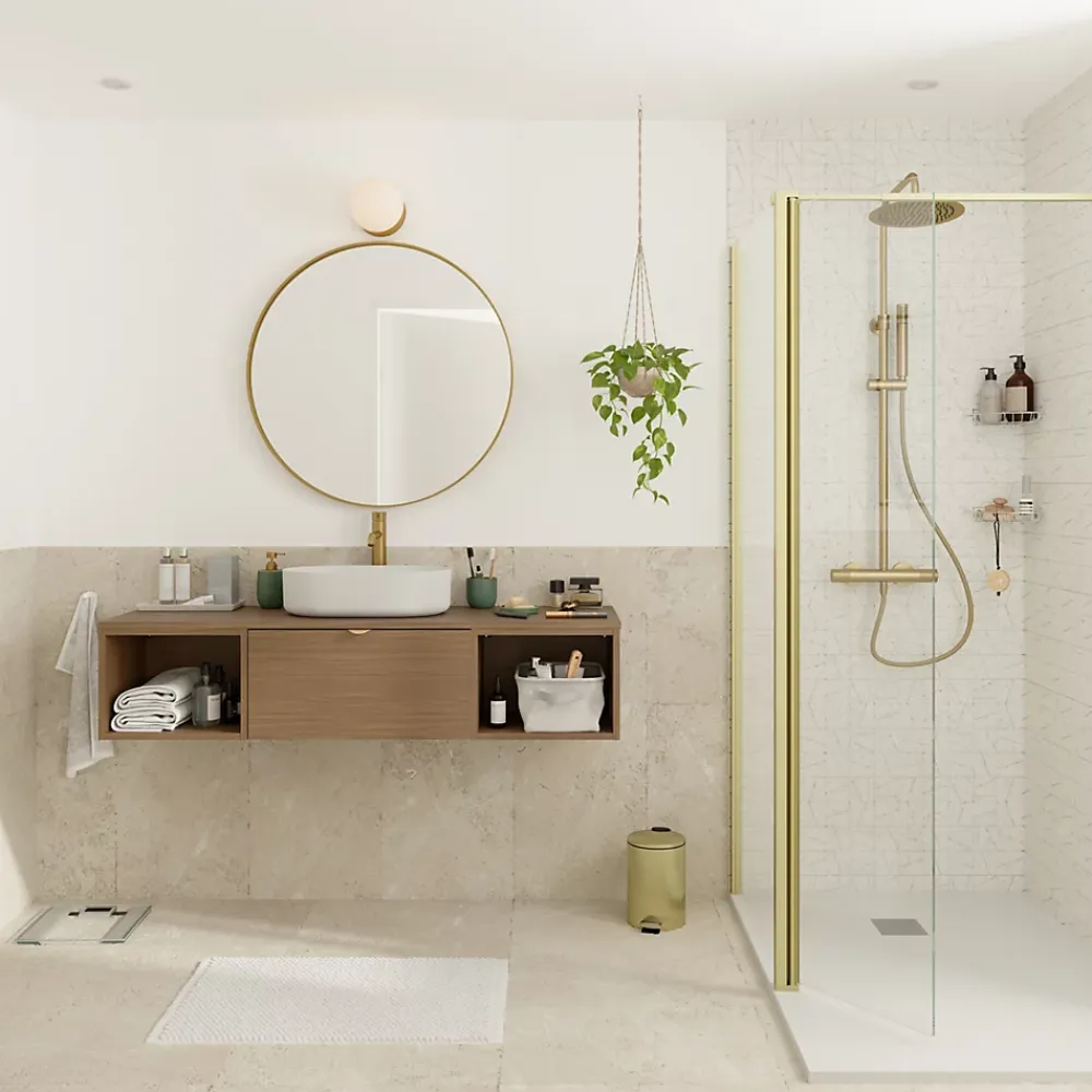 Miroir Simple|GoodHome Miroir salle de bains rond diamètre 80 cm Tisa doré
