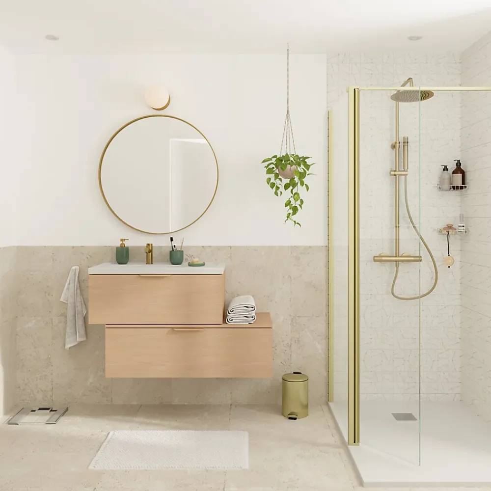 Miroir Simple|GoodHome Miroir salle de bains rond diamètre 80 cm Tisa doré