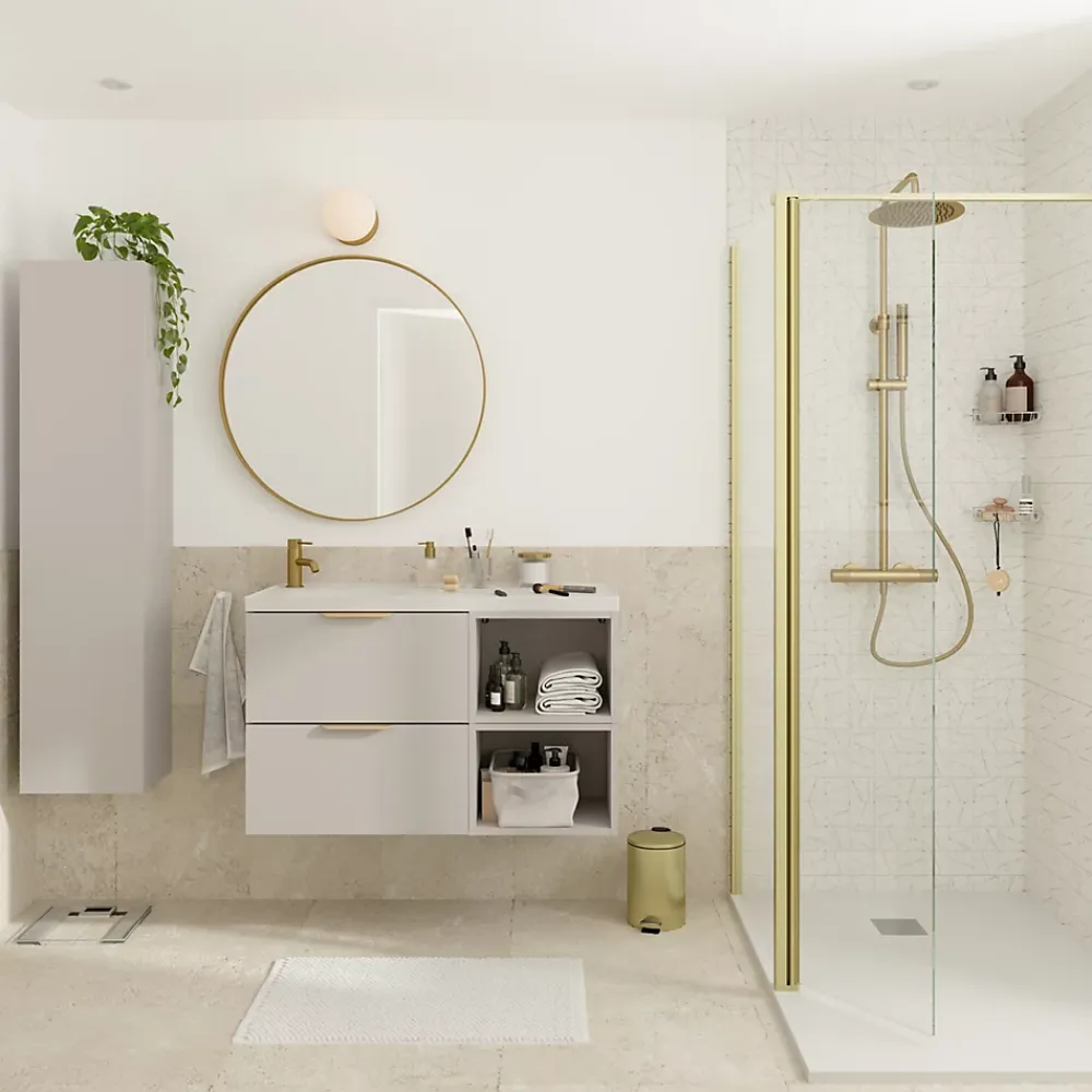 Miroir Simple|GoodHome Miroir salle de bains rond diamètre 80 cm Tisa doré