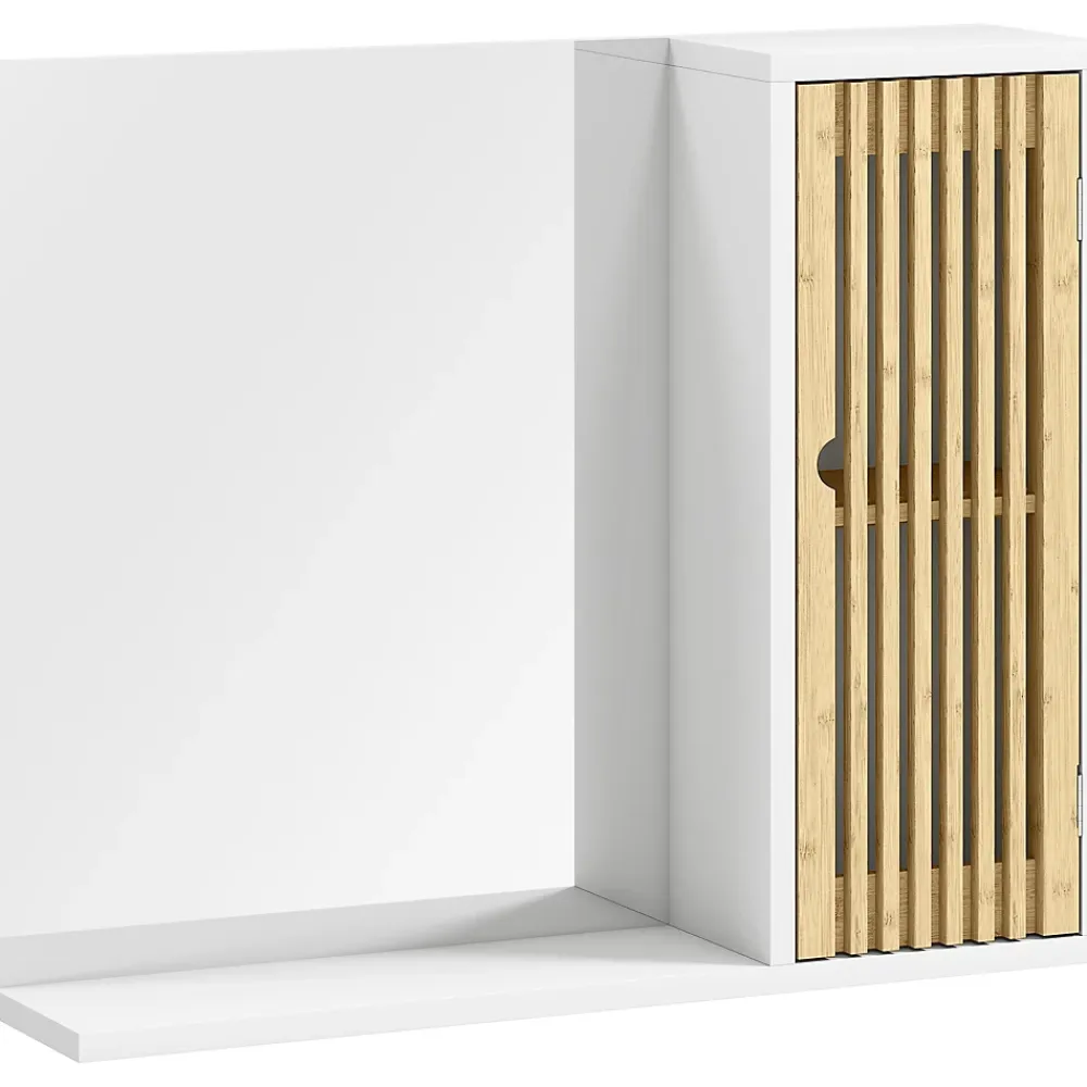 Armoire De Toilette|Homcom Miroir étagère style cosy - armoire miroir salle de bain 1 porte - bambou blanc