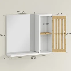Armoire De Toilette|Homcom Miroir étagère style cosy - armoire miroir salle de bain 1 porte - bambou blanc