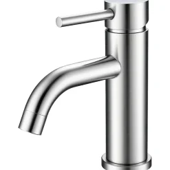 AICA Sanitaire Mitigeur acier inoxydable 304, pour cuisine/salle de bain/lavabo/toilettes invités, avec tuyau, eau chaude/froide, argent