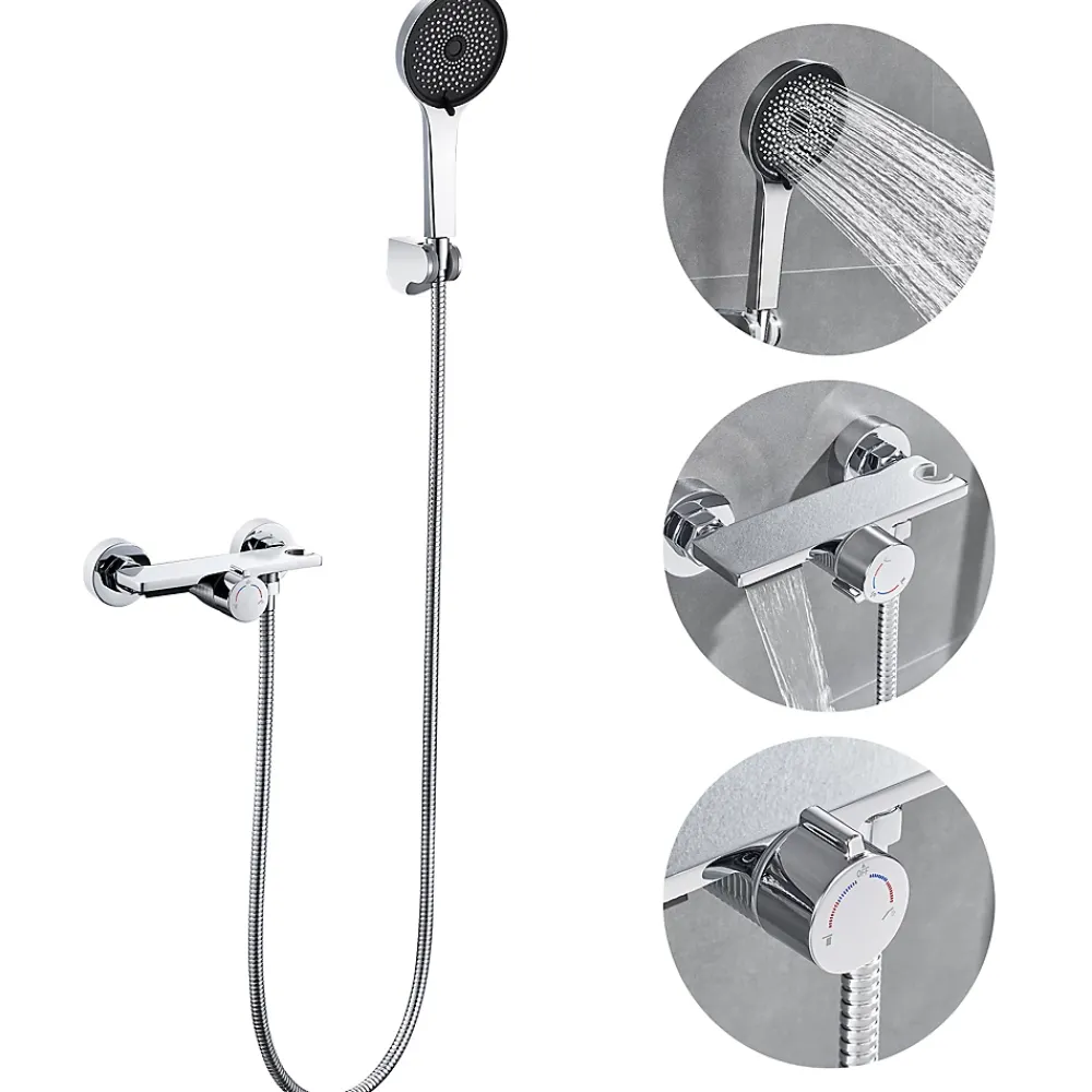 Robinet De Baignoire|Auralum Max Mitigeur baignoire avec douchette Salle de Bain Robinet de baignoire avec 5 Fonctions Douchette Chrome