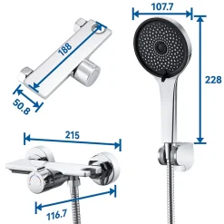 Robinet De Baignoire|Auralum Max Mitigeur baignoire avec douchette Salle de Bain Robinet de baignoire avec 5 Fonctions Douchette Chrome