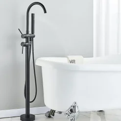 Signature Mitigeur baignoire îlot Noir mat, Bec cascade, Douchette, Laiton massif