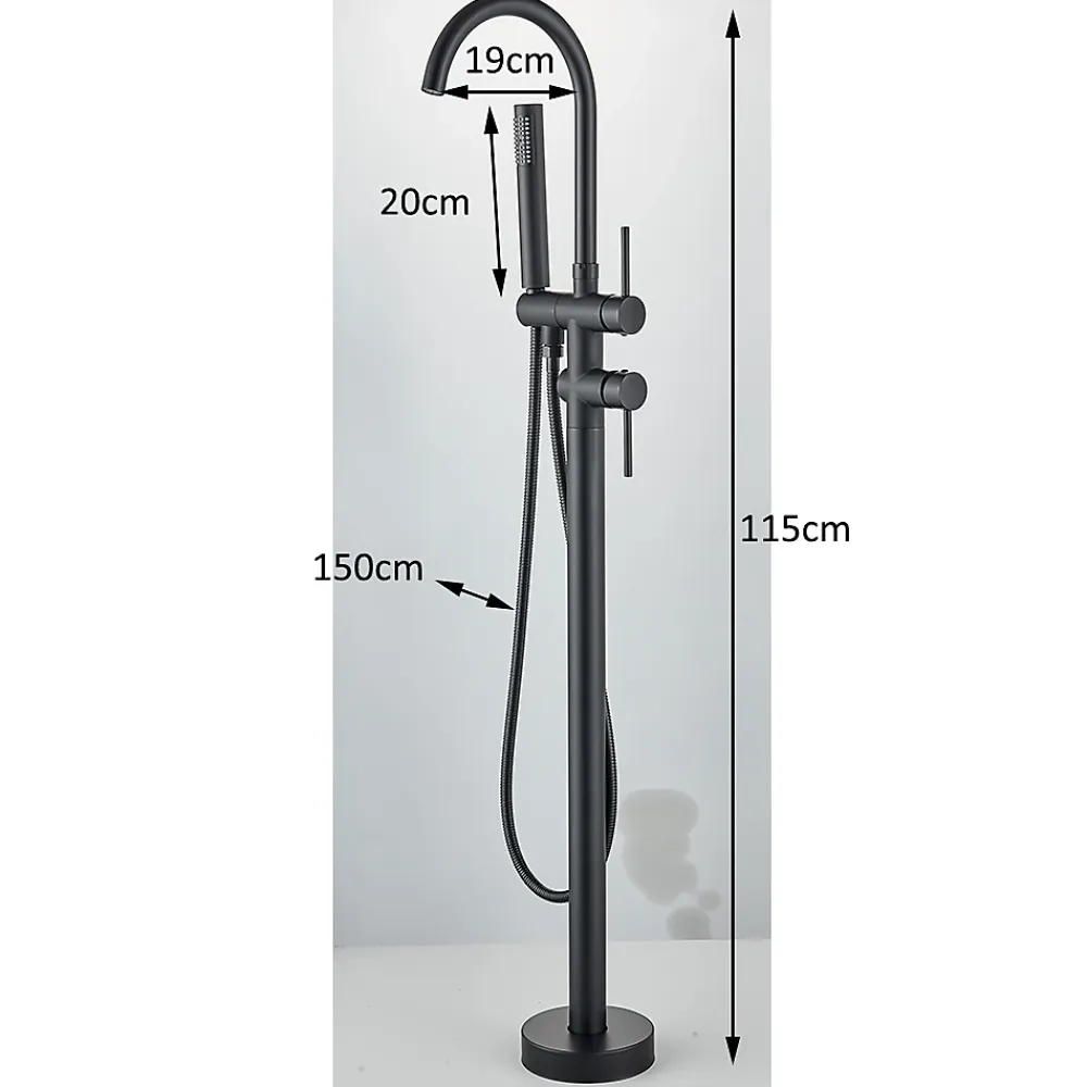 Signature Mitigeur baignoire îlot Noir mat, Bec cascade, Douchette, Laiton massif