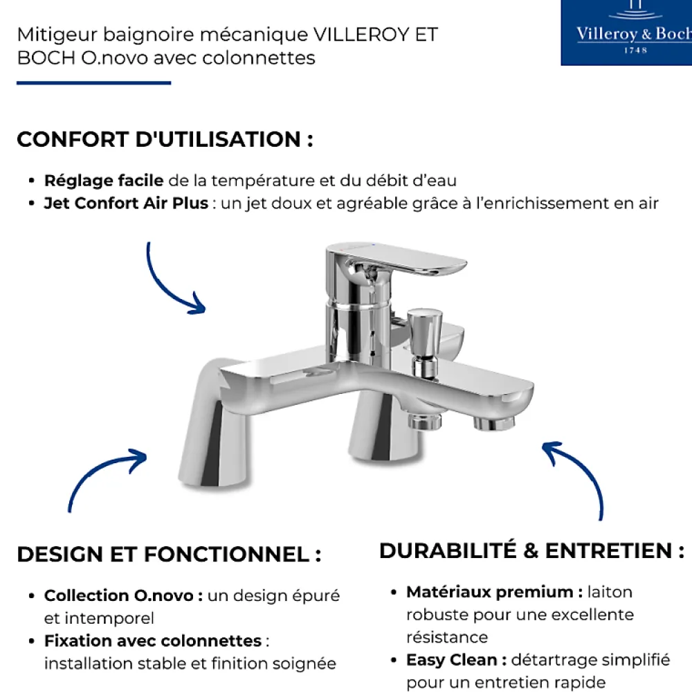 Villeroy & Boch Mitigeur baignoire mécanique VILLEROY ET BOCH O novo avec colonnettes