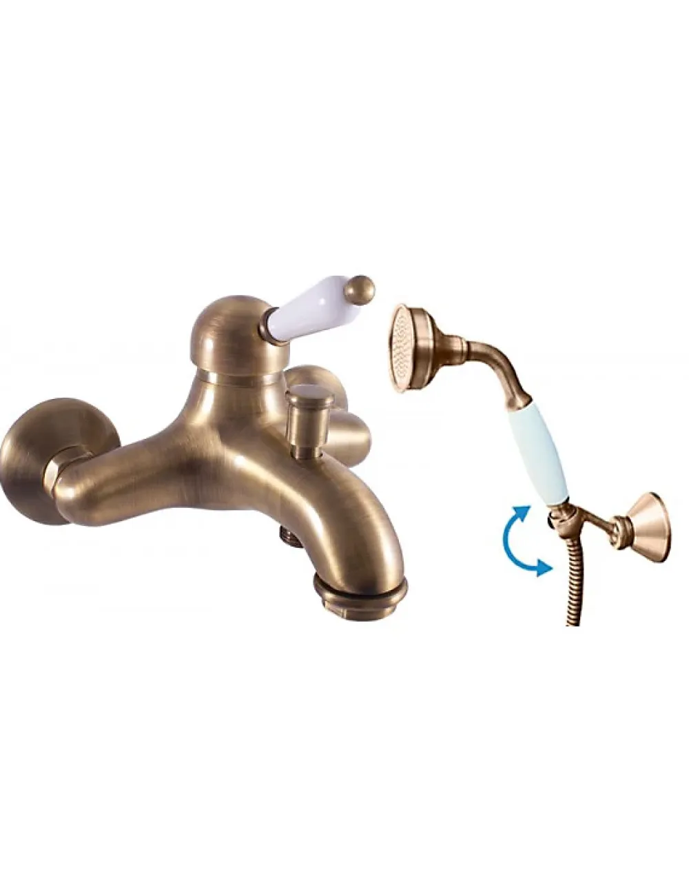 Rav Mitigeur baignoire mural LABE en laiton bronze-Bronze-Avec douchette à support pivotant-Bronze--26 -