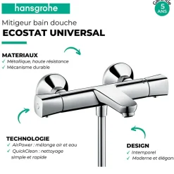 Hansgrohe Mitigeur baignoire thermostatique Ecostat Universal chromé