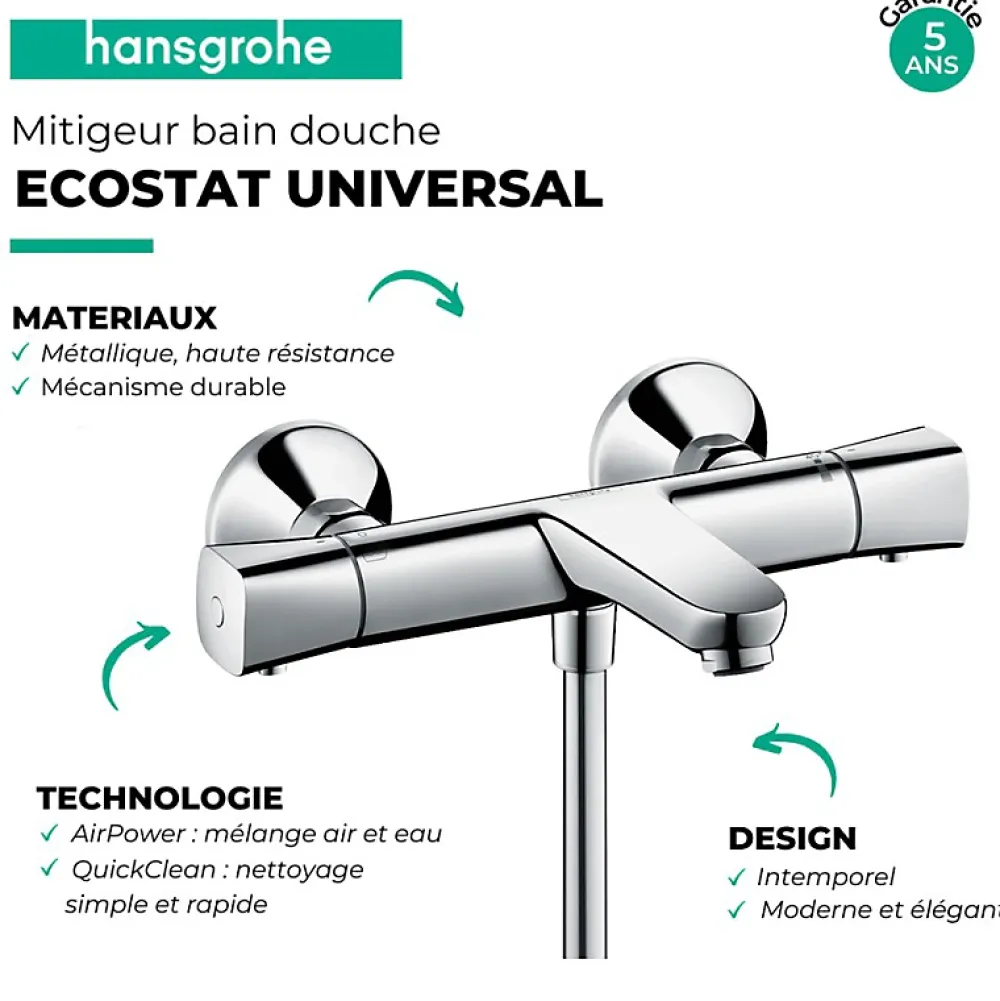Hansgrohe Mitigeur baignoire thermostatique Ecostat Universal chromé