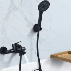 Homelody Mitigeur Bain Douche Mecanique Robinet de Douche Bain Mecanique Monocommande Double Sortie Mural Acier Inoxydable Noir