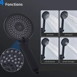 Homelody Mitigeur Bain Douche Mecanique Robinet de Douche Bain Mecanique Monocommande Double Sortie Mural Acier Inoxydable Noir