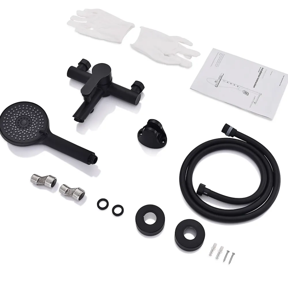 Homelody Mitigeur Bain Douche Mecanique Robinet de Douche Bain Mecanique Monocommande Double Sortie Mural Acier Inoxydable Noir