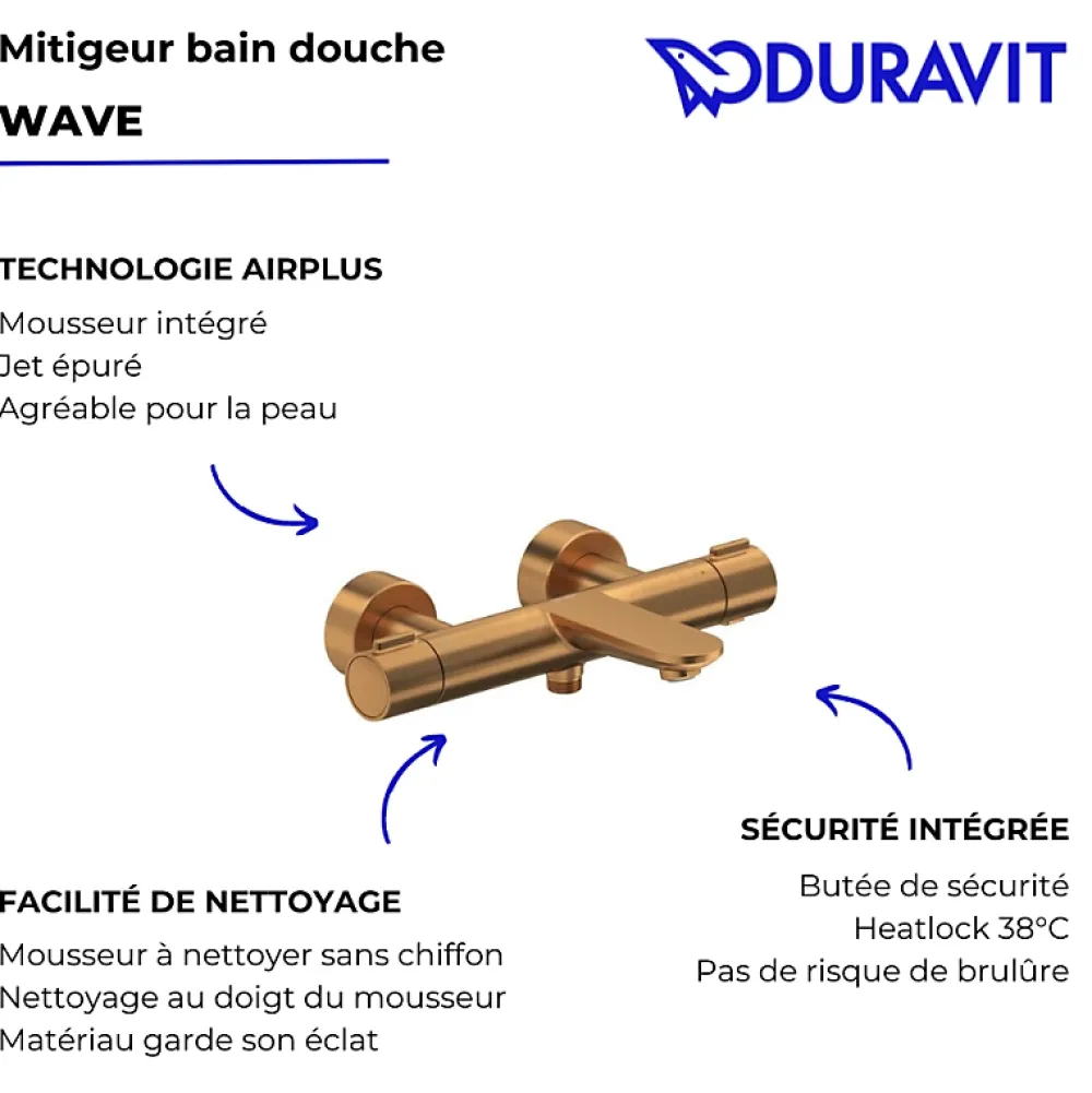 Duravit Mitigeur bain douche thermostatique Wave bronze brossé