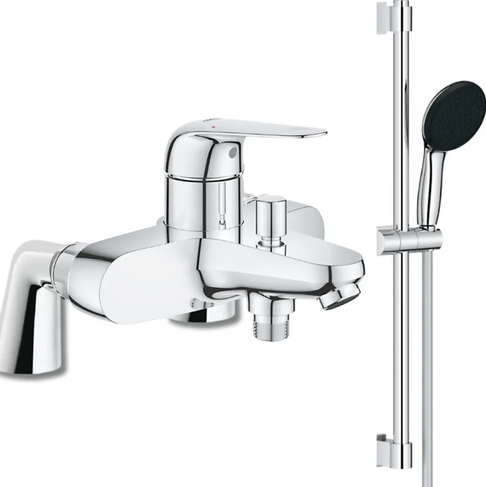 Grohe Mitigeur bain mécanique Bauloop avec ensemble de douche Vitalio Start avec colonnettes