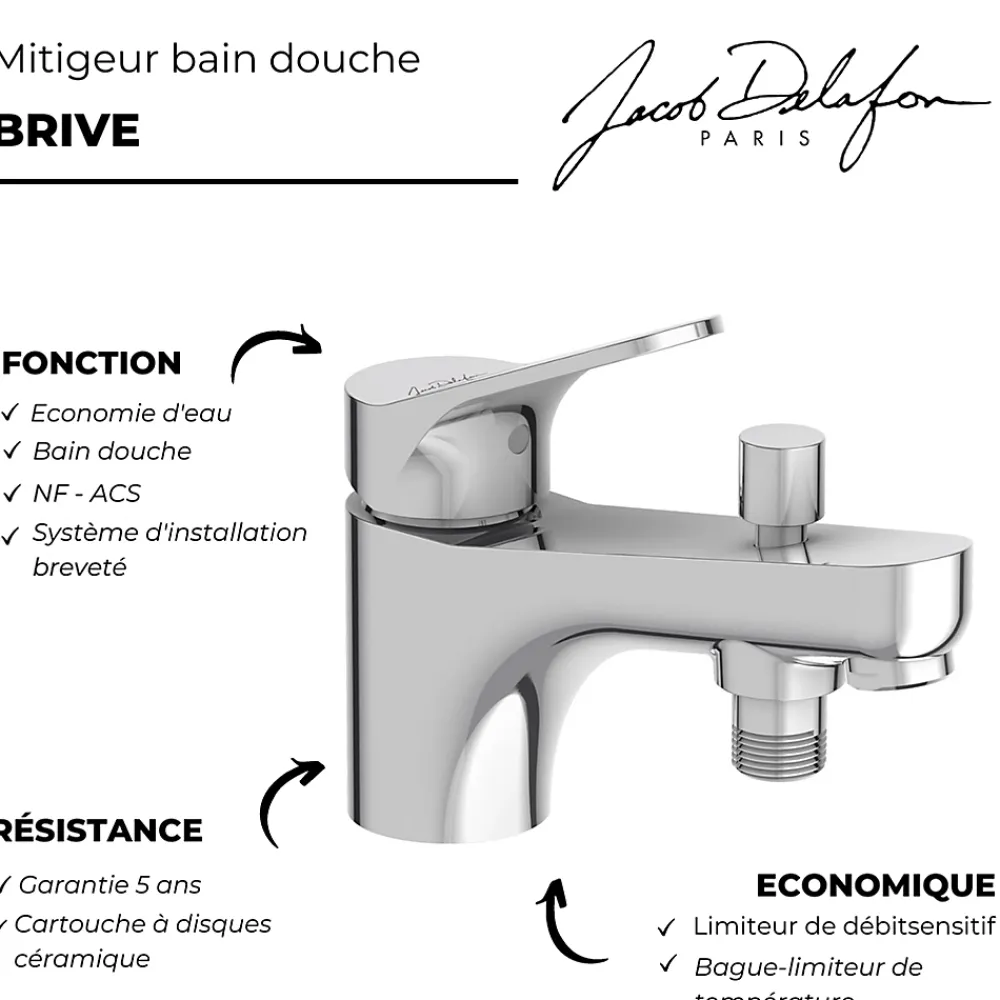 Robinet De Baignoire|Jacob Delafon Mitigeur bain-douche Brive - - Gris
