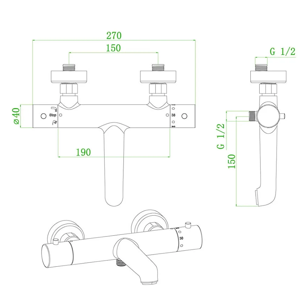 Essebagno Mitigeur bain-douche thermostatique blanc Luisa