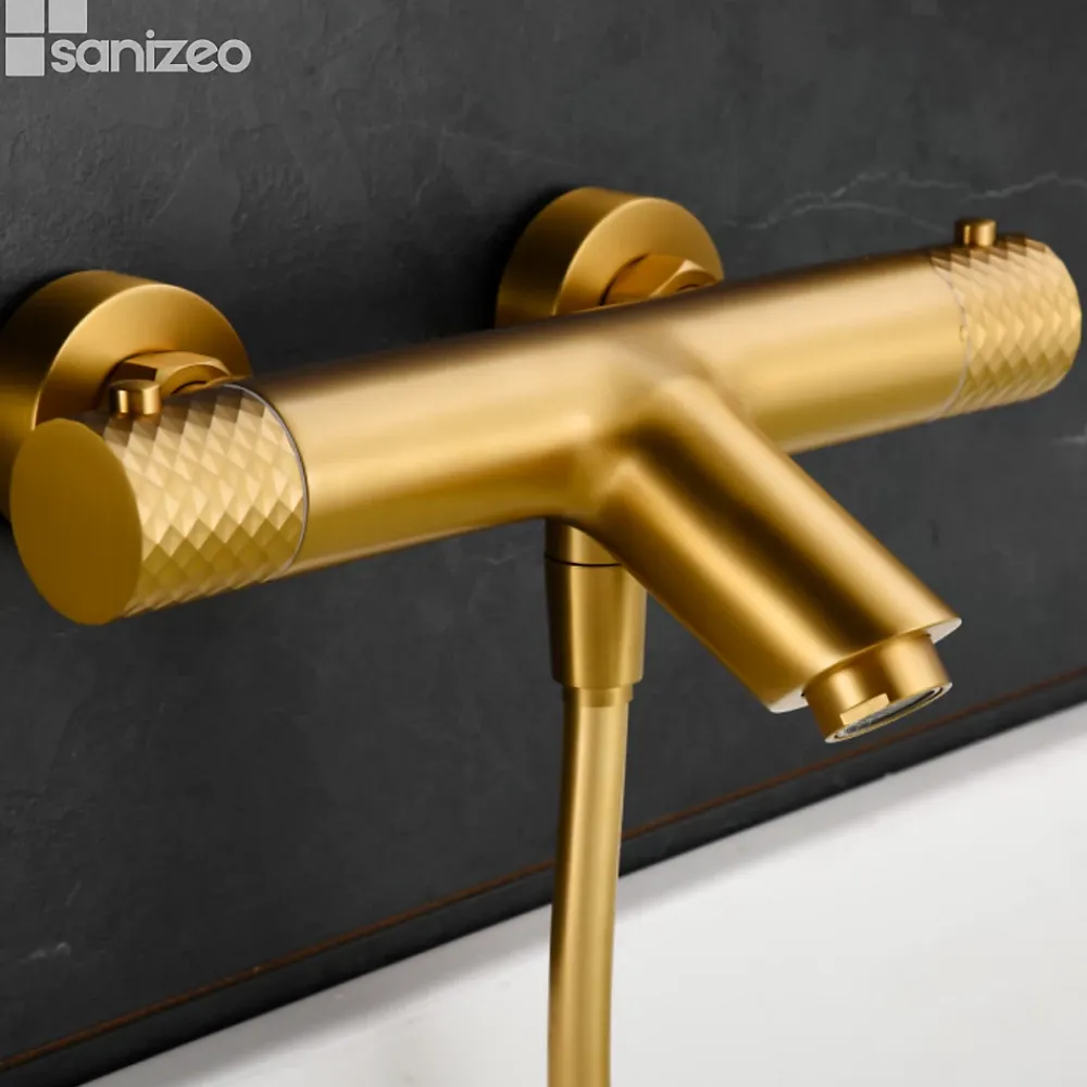 Robinet De Baignoire|Imex Mitigeur Bain/Douche Thermostatique Anti-Calcaire Or Brossé GENOVA BDG053-4OC