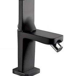 Sanindusa Mitigeur bidet design plat épuré contemporain Alfa Line 42 couleur noir et chrome livré avec 2 flexibles