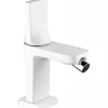 Sanindusa Mitigeur bidet design plat épuré contemporain Alfa Line 42 blanc et chrome livré avec 2 flexibles