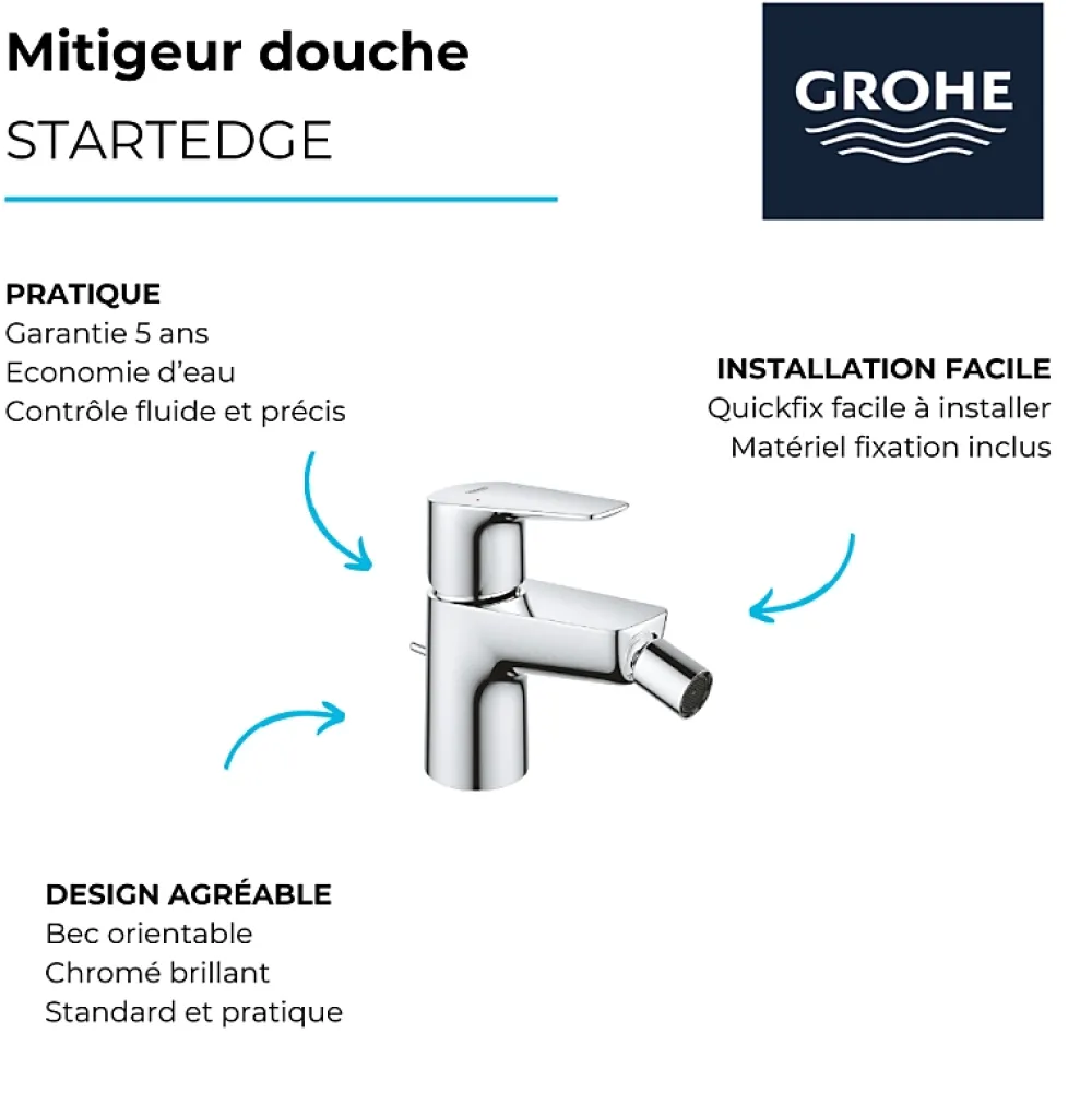 Grohe Mitigeur bidet Quickfix StartEdge + microfibre