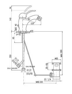 Rav Mitigeur bidet LABE avec siphon en laiton bronze