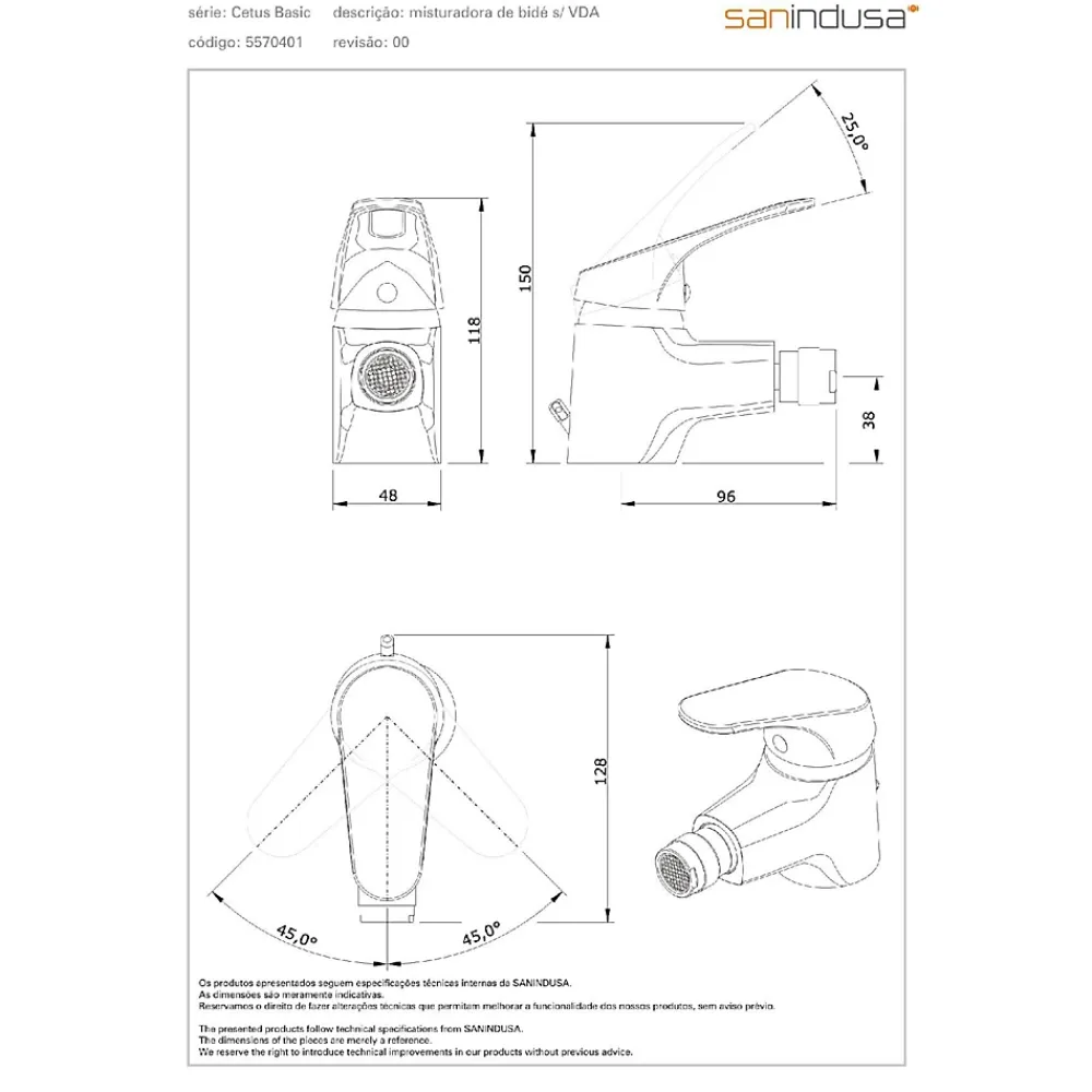 Robinet De Bidet|Sanindusa Mitigeur bidet Cetus Basic chromé livré avec 2 flexibles