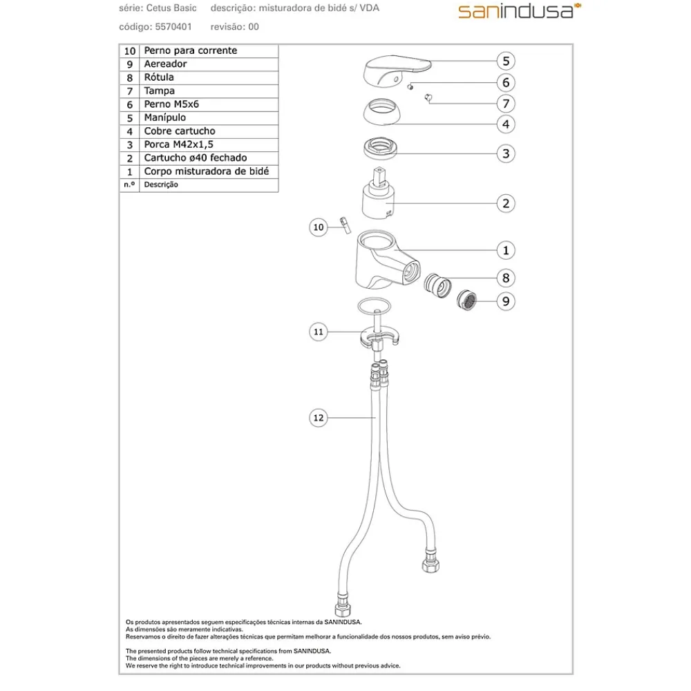 Robinet De Bidet|Sanindusa Mitigeur bidet Cetus Basic chromé livré avec 2 flexibles