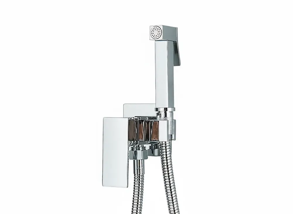 Robinet De Bidet|Signature Mitigeur Chrome Encastré pour WC - Douchette Ergonomique, Résistante à la Corrosion, Installation Murale Discrète en Laiton.