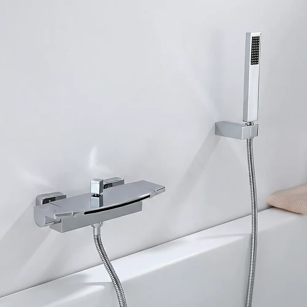 Robinet De Baignoire|Homelody Mitigeur de Baignoire Cascade Robinet de Douche Mural avec Douchette à Mains Laiton Set de douche en Laiton Chromé