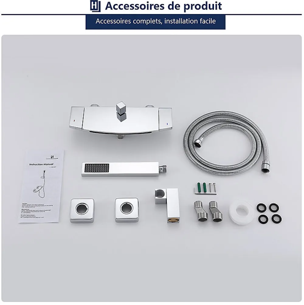 Robinet De Baignoire|Homelody Mitigeur de Baignoire Cascade Robinet de Douche Mural avec Douchette à Mains Laiton Set de douche en Laiton Chromé