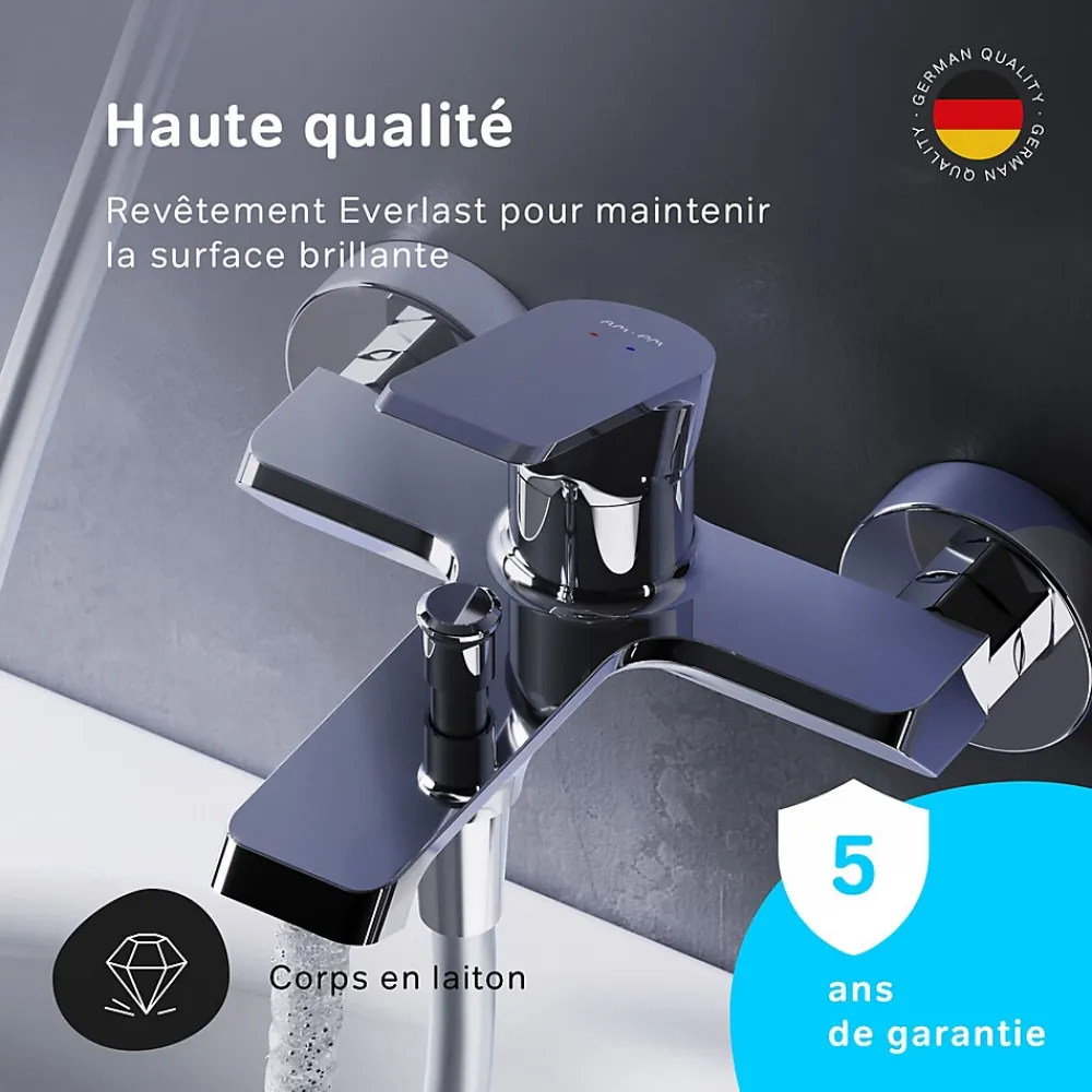 Am.Pm Europe Mitigeur de baignoire mécanique Robinet de baignoire, mitigeur salle de bain, Chromé, FNA10000 Flash AM.PM