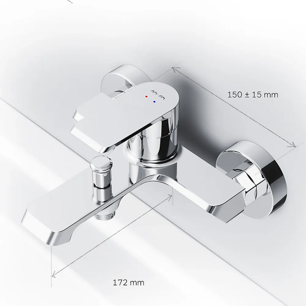 Am.Pm Europe Mitigeur de baignoire mécanique Robinet de baignoire, mitigeur salle de bain, Chromé, FNA10000 Flash AM.PM