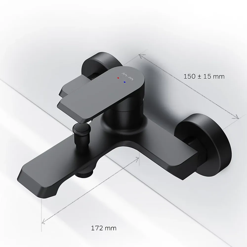 Am.Pm Europe Mitigeur de baignoire mécanique Robinet de baignoire, mitigeur salle de bain, Noir Flash FNA10022 AM.PM