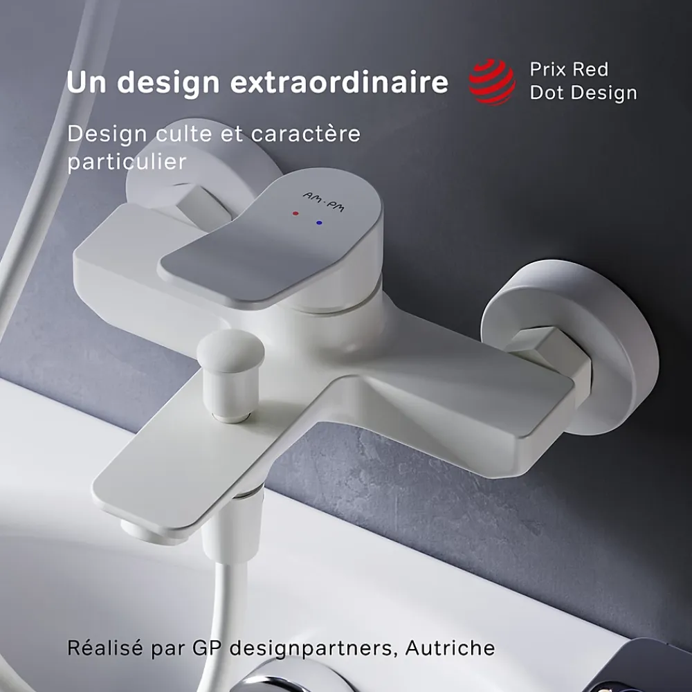 Am.Pm Europe Mitigeur de baignoire mécanique Robinet de baignoire, mitigeur salle de bain Blanc taille M, FXA10033 X-Joy AM.PM