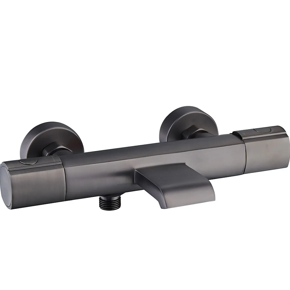 Robinet De Baignoire|Essebagno Mitigeur de baignoire thermostatique mural avec bec cascade, gun metal, Carra