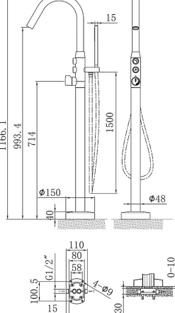 Robinet De Baignoire|Bernstein Mitigeur de bain sur pied, Robinet mélangeur design sur pied pour baignoire - NT7752 - Chrome