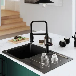GoodHome Mitigeur de cuisine avec douchette noir mat Kamut