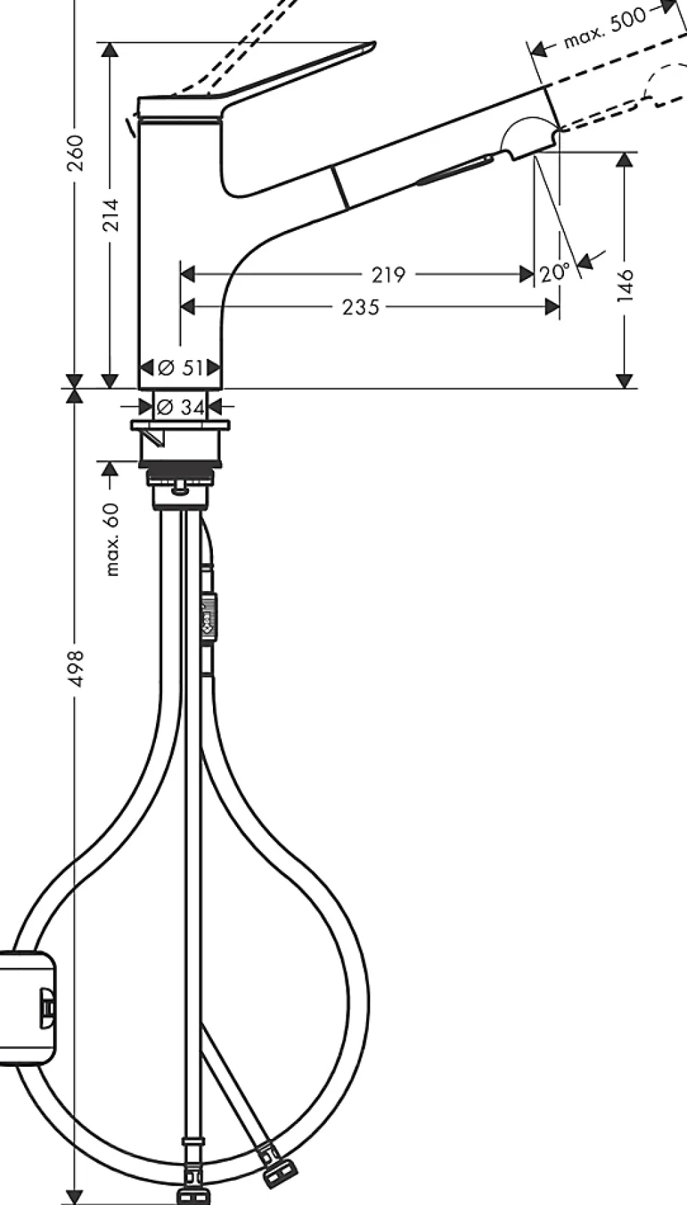 Hansgrohe Mitigeur de cuisine avec douchette extractible chromé Zesis M33 H. 219mm