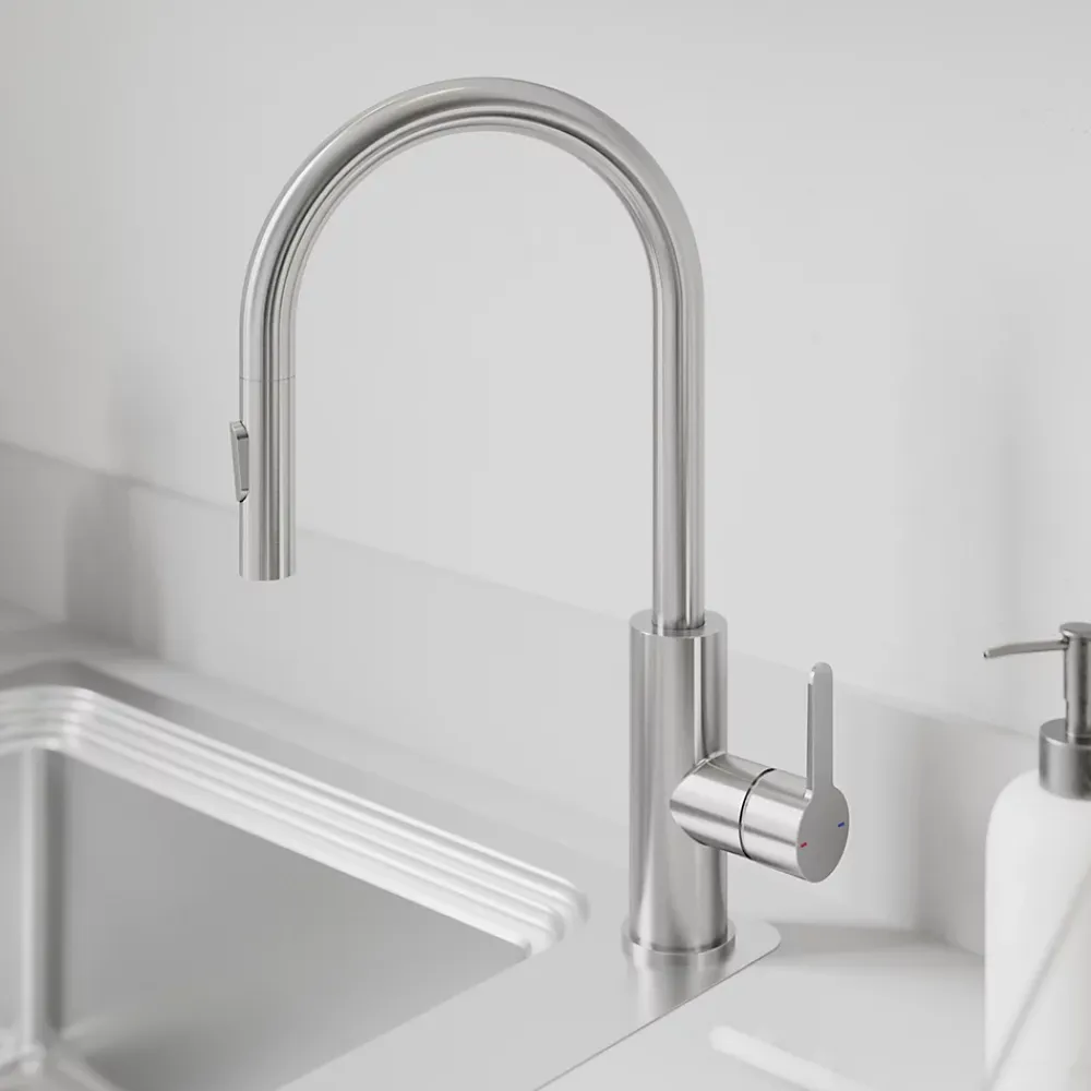 Evier Et Robinet De Buanderie|GoodHome Mitigeur de cuisine avec douchette effet inox brossé Zanthe