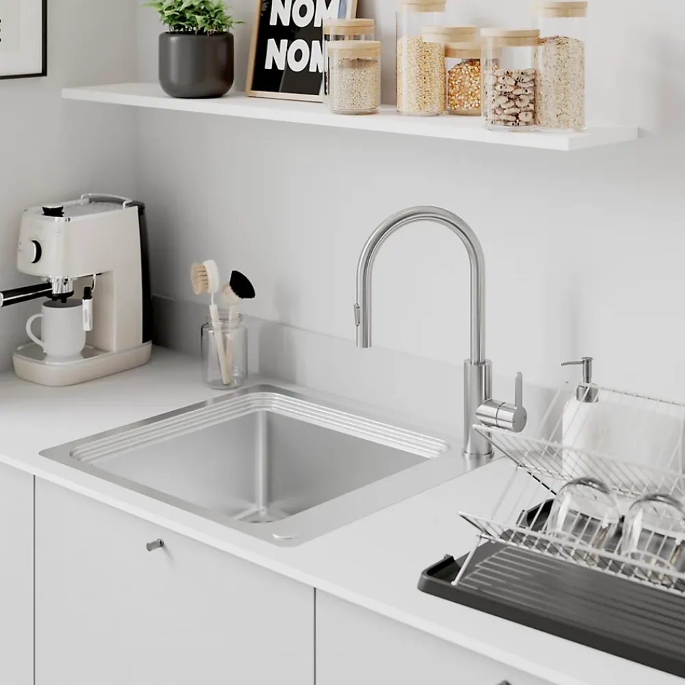 Evier Et Robinet De Buanderie|GoodHome Mitigeur de cuisine avec douchette effet inox brossé Zanthe