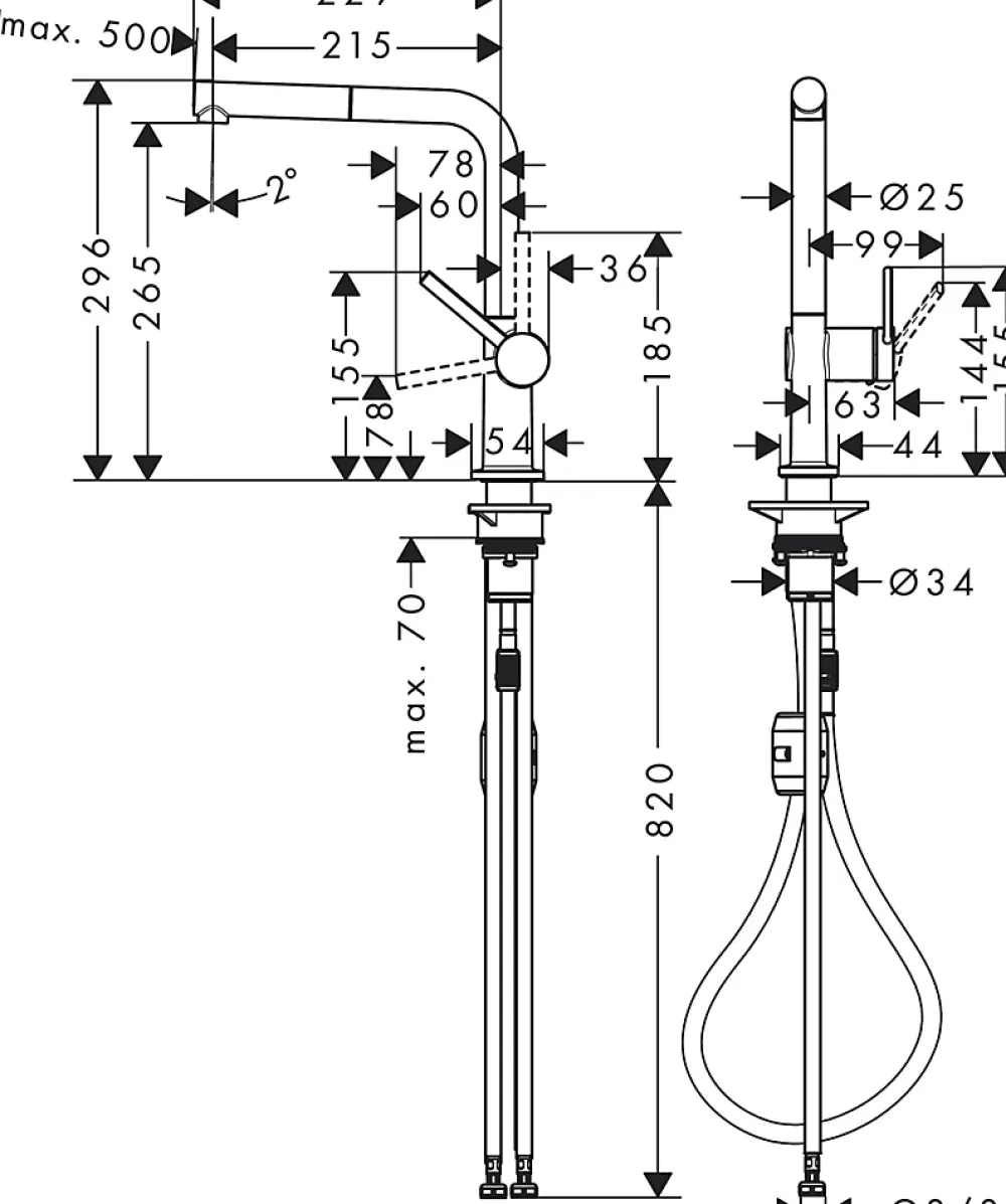 Evier Et Robinet De Buanderie|Hansgrohe Mitigeur de cuisine avec douchette extractible chromé Talis M54 H. 296 cm
