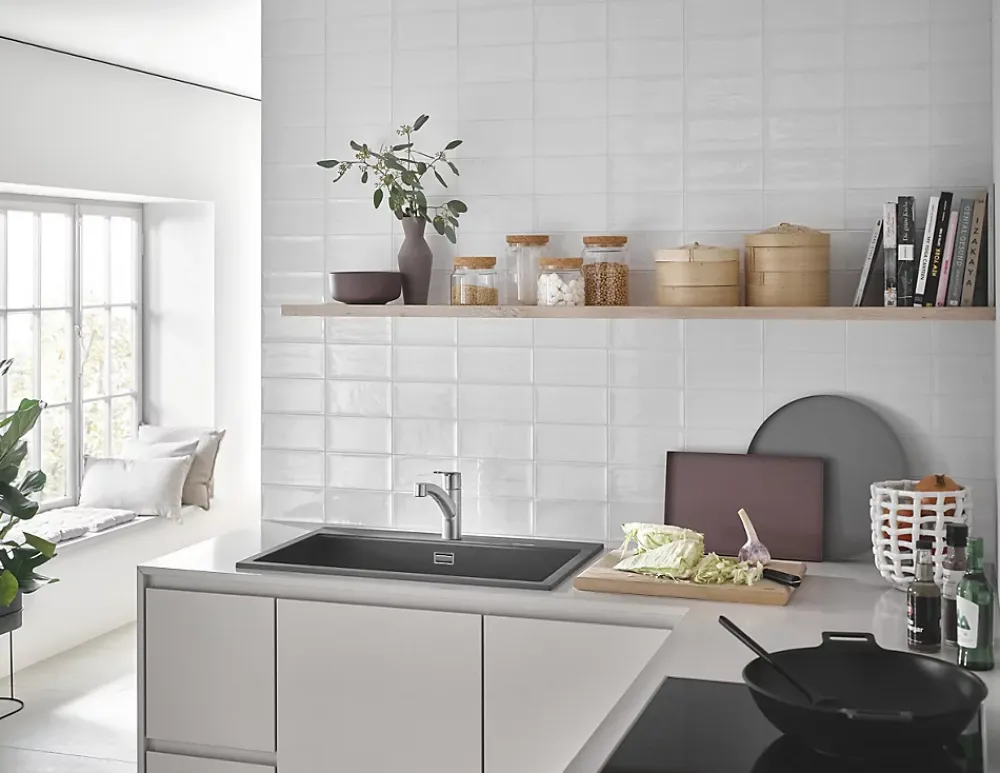 Grohe Mitigeur de cuisine bec bas avec douchette Start nickel